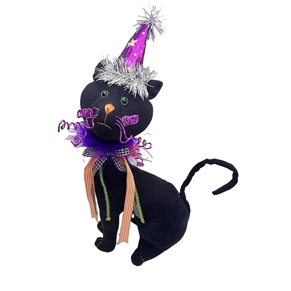 Halloween Black Cat Witch Decor 15in Whimsical Spooky Figurine Witchcore